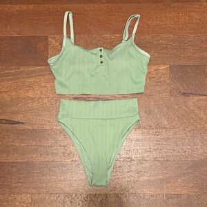 Aerie longline ribbed scoop bikini set